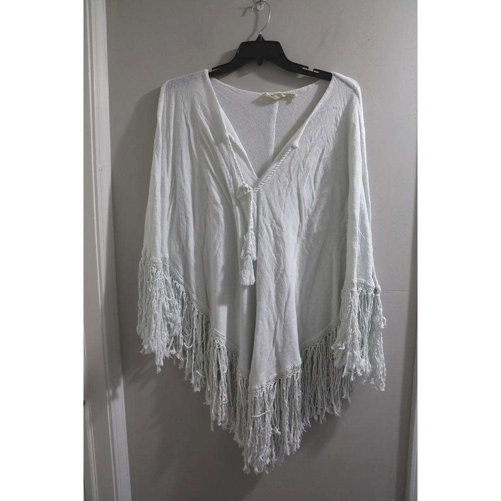 Jen's‎ Pirate Booty White Fringe Poncho Top Beach Cover Up Bohemian